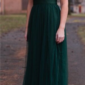Elegant Dark Green Tulle Maxi Dress